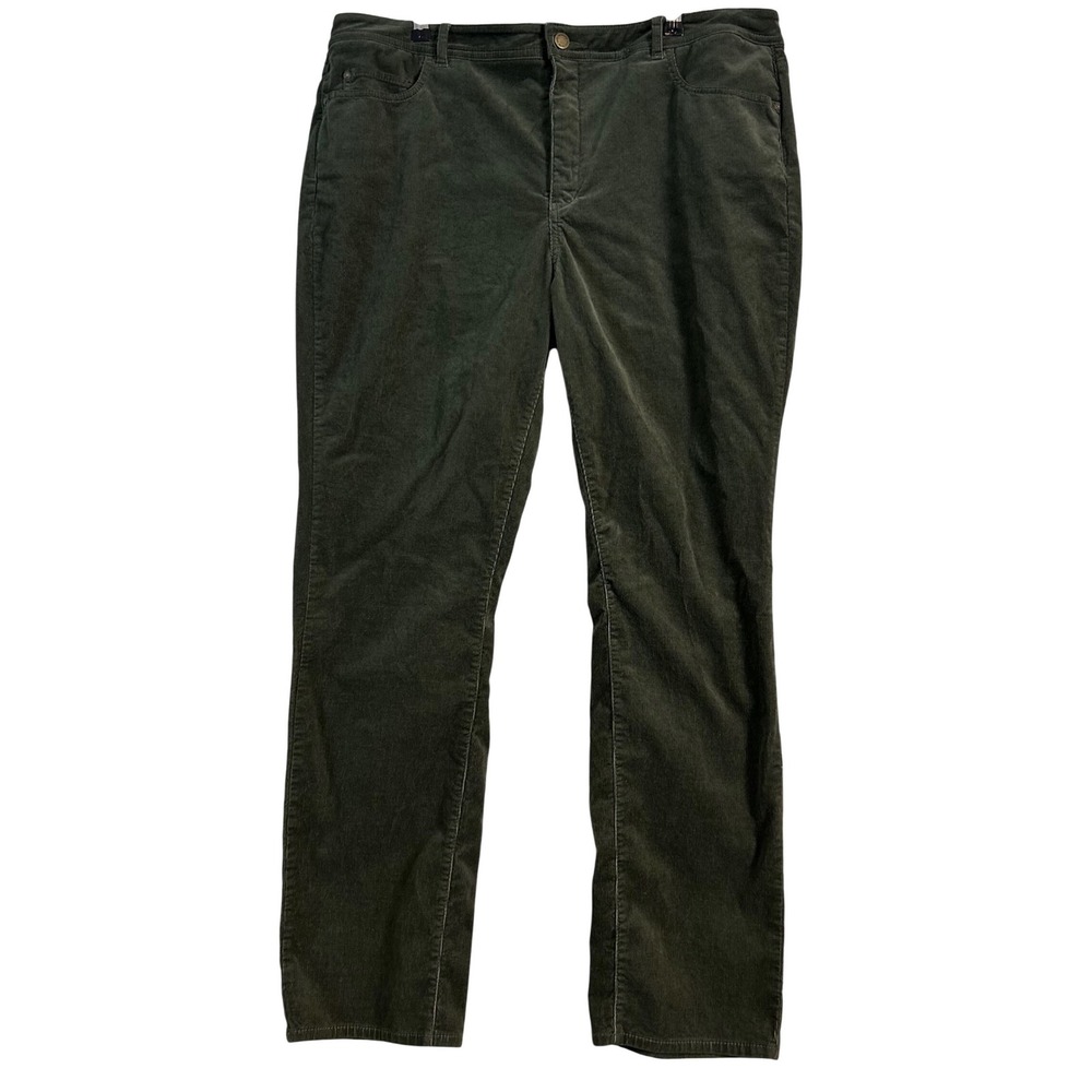 Coldwater Creek Classic Fit Olive Green Corduroy Straight Leg Pants Womens 18